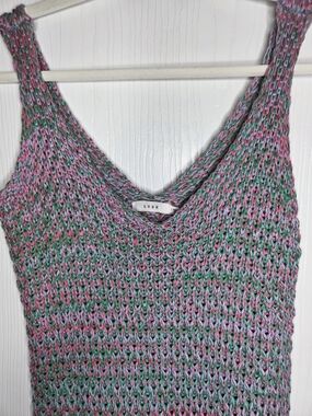 LUSH Pink, Green & Lavender Crochet Dress With Fringe Festival-S